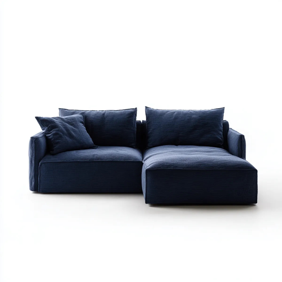 Sofa, Kanapa narożna z ciemnoniebieskim rekamierem 250 x 160 x 75 cm poliestrowy sznurek aksamitny optyka