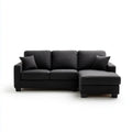 Sofa, Rożna sofa 3-osobowa czarna z ottomanem w prawej 245 x 155 x 85 cm poliestrowy kształt L