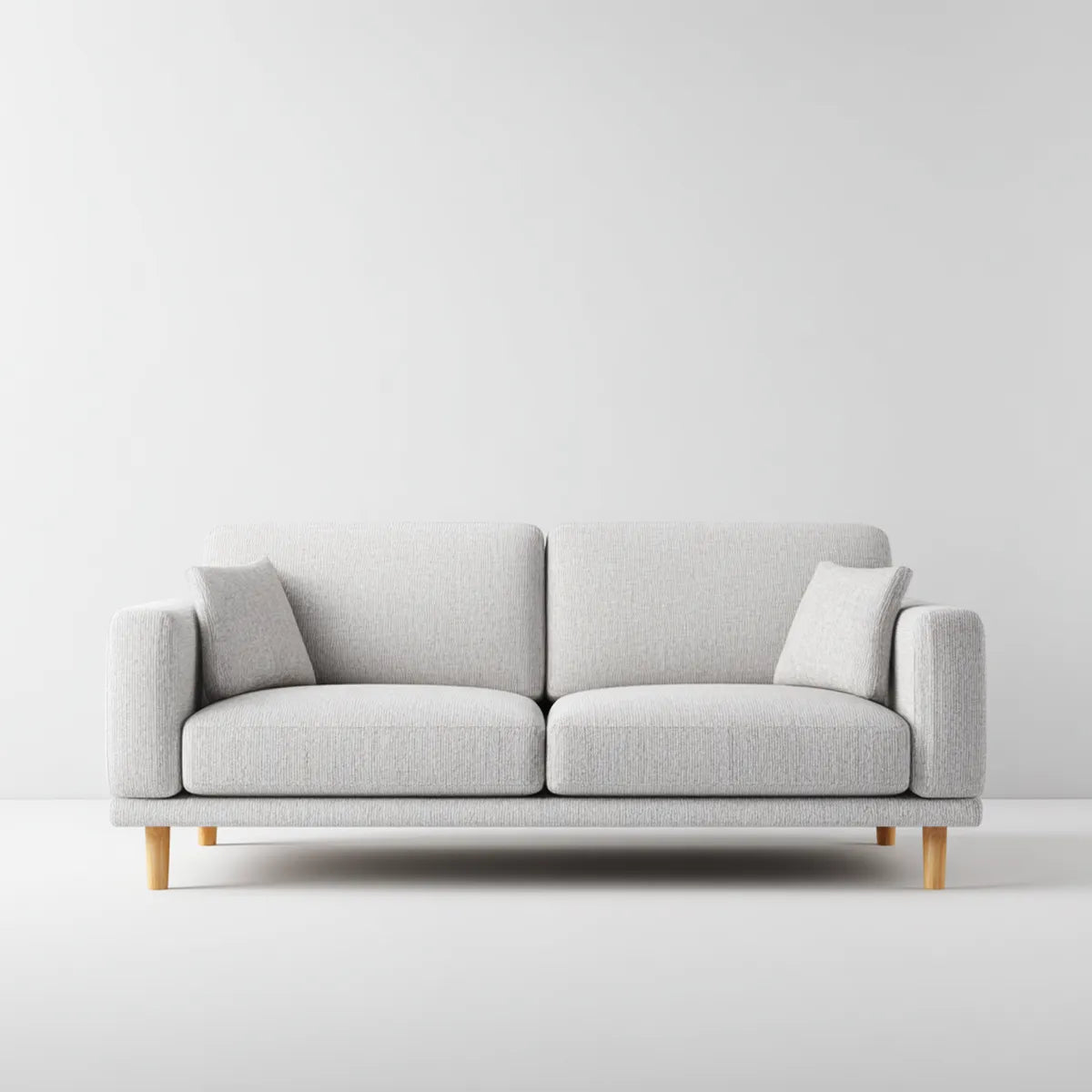Sofa, 2-fotelikowa sofa jasnoszara 180 x 85 x 82 cm tapicerka poliestrowa z litego drewna ramka prostokątna