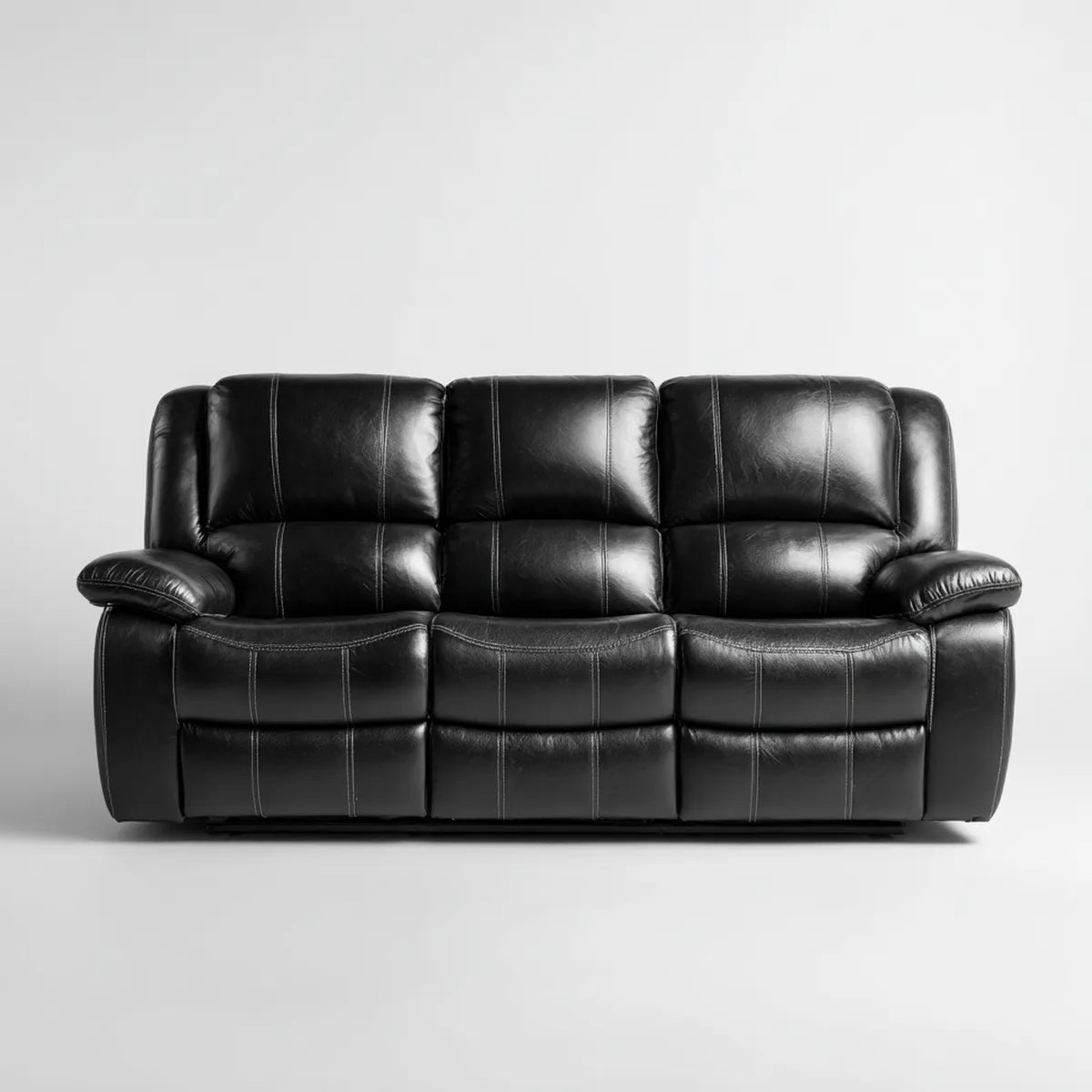 Sofa, 3- fotela czarny 210 x 95 x 100 cm ze sztuczną pokrywą PU skóry i kształt prosty