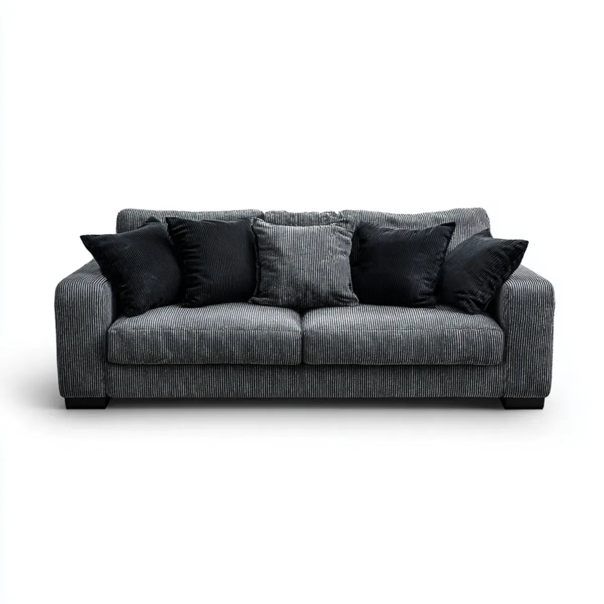 sofa 3-osobowa szara 220 x 95 x 85 cm poliestrowy sznur prostokątna z 5 ozdobnymi poduszkami
